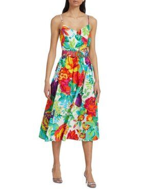 LDT Lillian Floral Cotton Poplin Belted Midi Dress New With Tags - Size 6